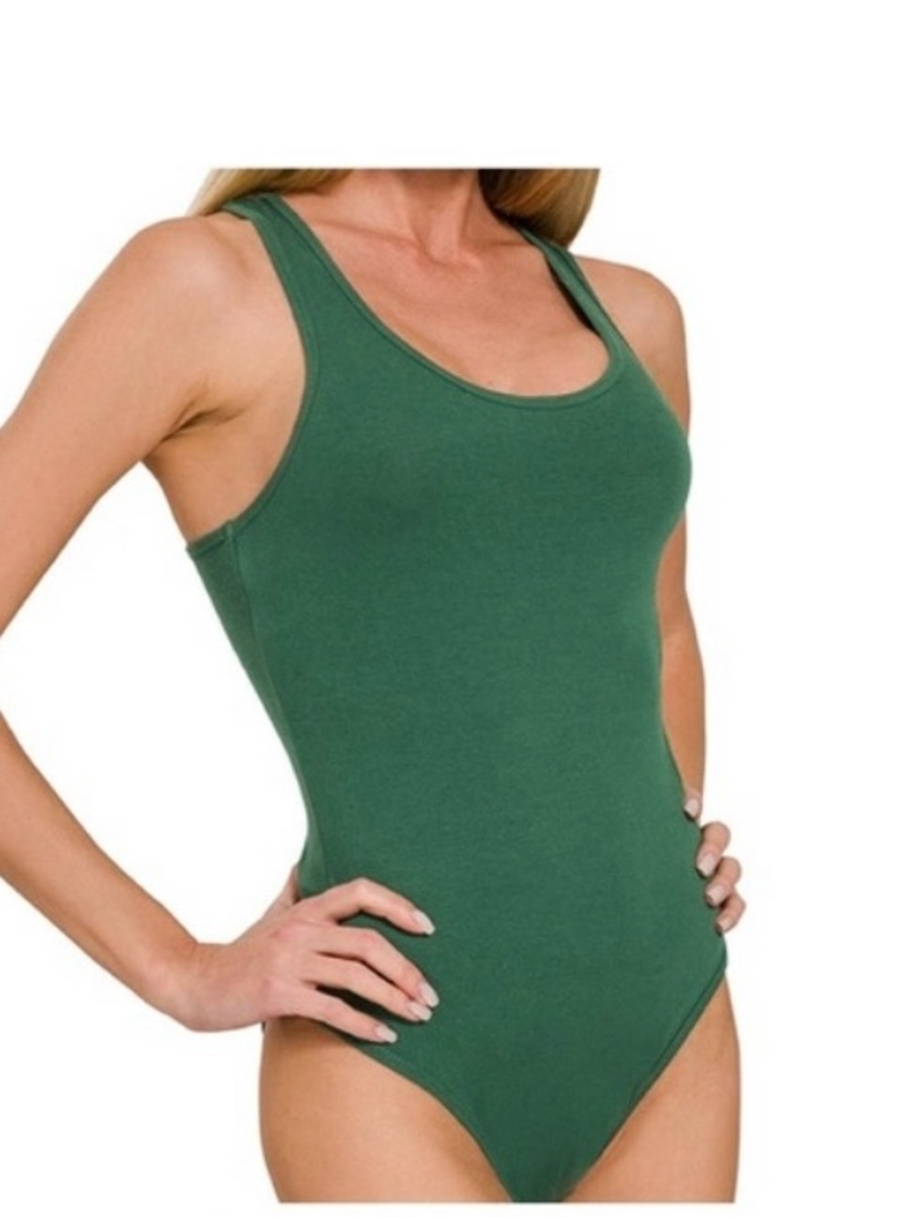 Zenana Outfitters Green Scoop Neck Tank Bodysuit